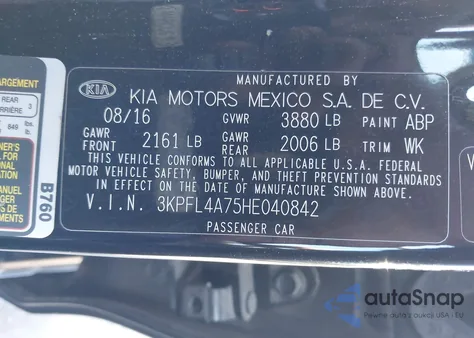 2017 Kia Forte Lx из США, поврежденный, VIN 3KPFL4A75HE040842